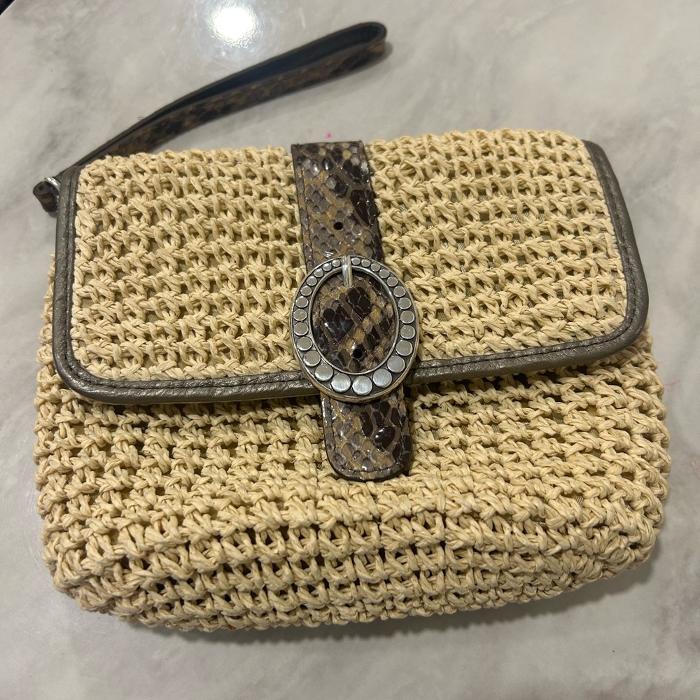 Brighton Beige Woven Clutch with Snakeskin Detail - Picture 1 of 7